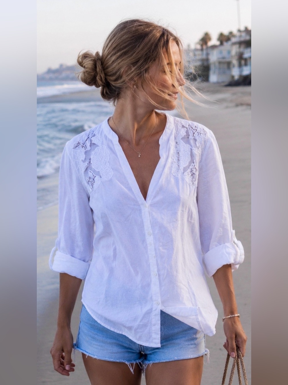 M&S Collection 100% Linen Embroidered Blouse – UK 12 / US 8